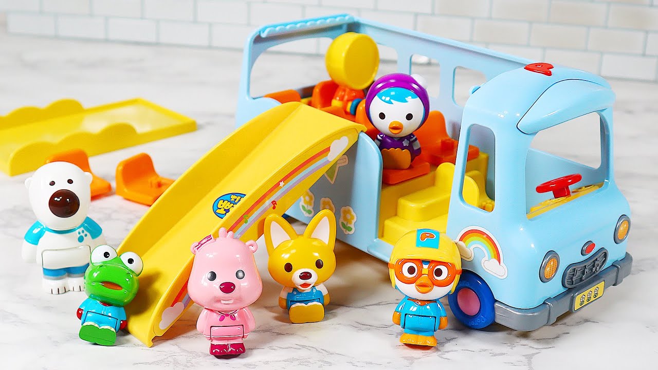 Toy ASMR Pororo School Bus Amusement Park Toy 뽀로로 버스 유치원 리뷰 Satisfying with Unboxing & Review Toys
