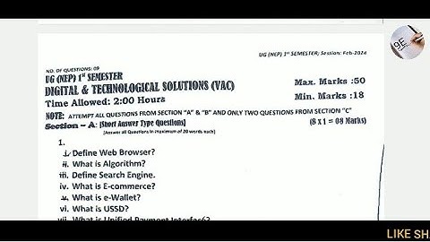 Digital & Technology (VAC) || UG (NEP)1st Sem ||Question paper 2024 || Kashmir University