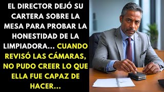 EL DIRECTOR DEJÓ SU CARTERA SOBRE LA MESA PARA PROBAR LA HONESTIDAD DE LA LIMPIADORA...