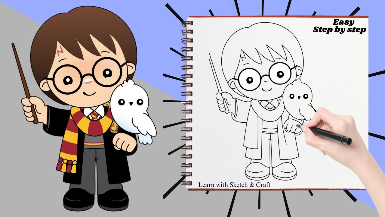 Как шаг за шагом нарисовать милого Гарри Поттера для детей | Простой урок рисования