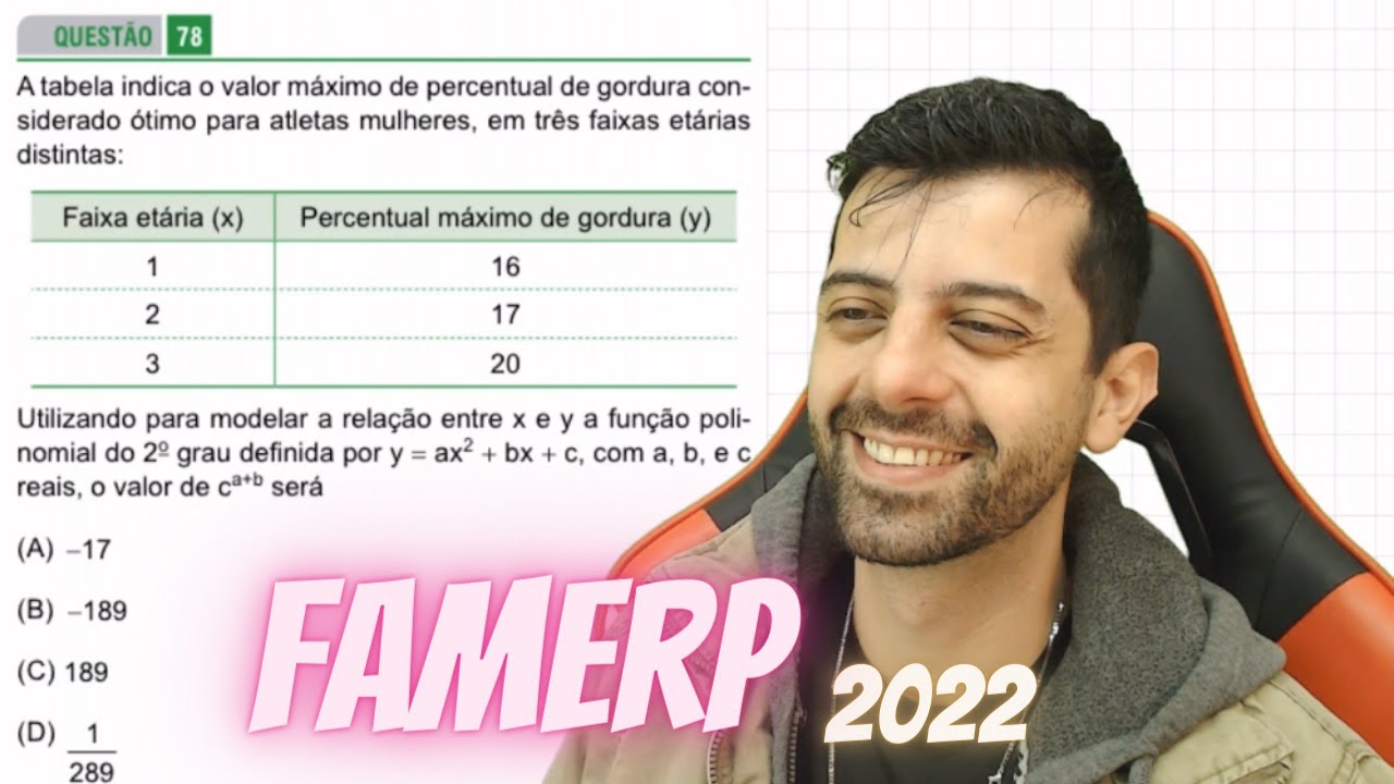 FAMERP 2022 Q78 - A tabela indica o valor máximo de percentual de gordura considerado ótimo para