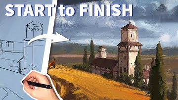 How to Paint a Landscape Environment (Concept art Process Tutorial)