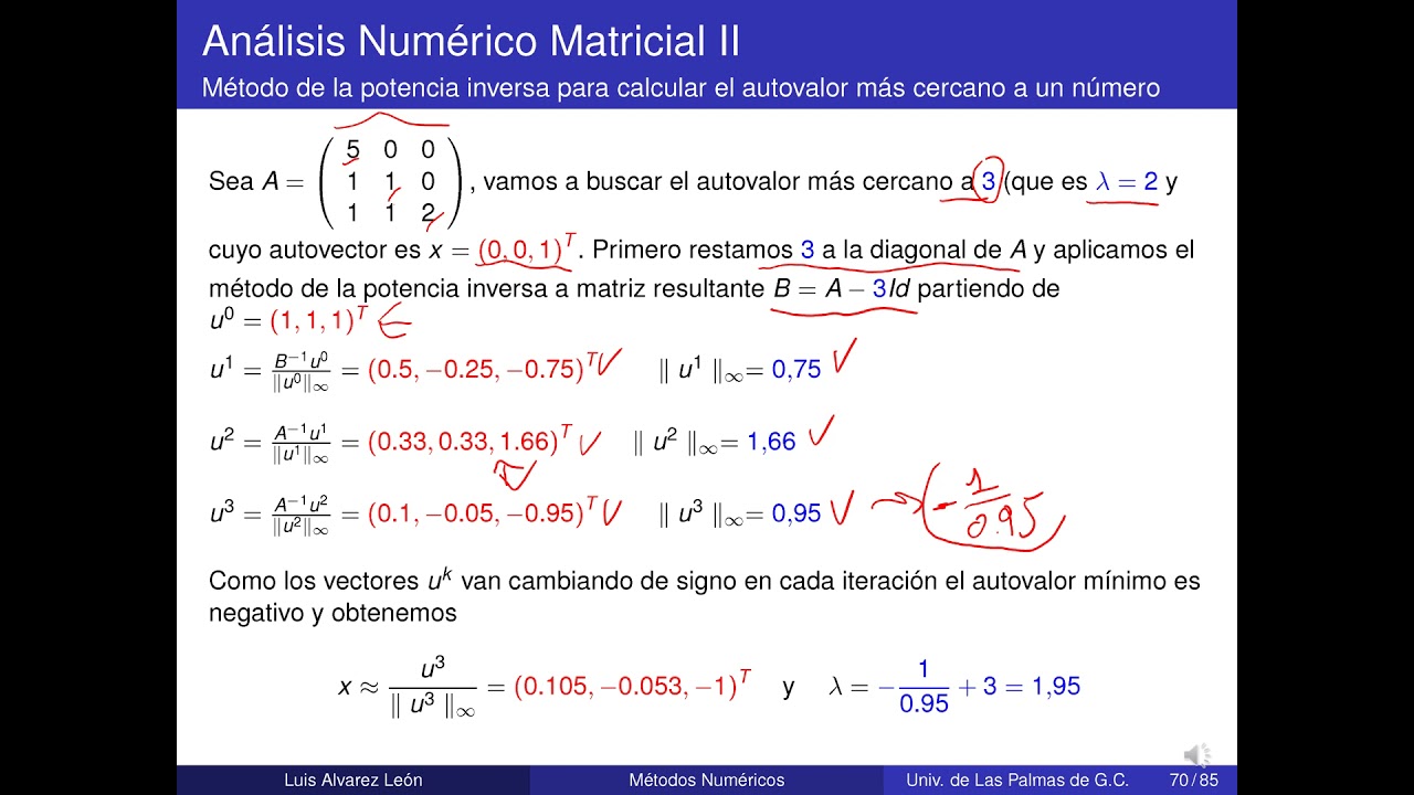 Video T 6 8 El Metodo De La Potencia Inversa Para Calcular El Autovalor Minimo De Una Matriz Youtube