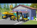 Truck and Mini Excavator with Hydraulic Hammer, and Old Fountain Repair - Construction Vehicles