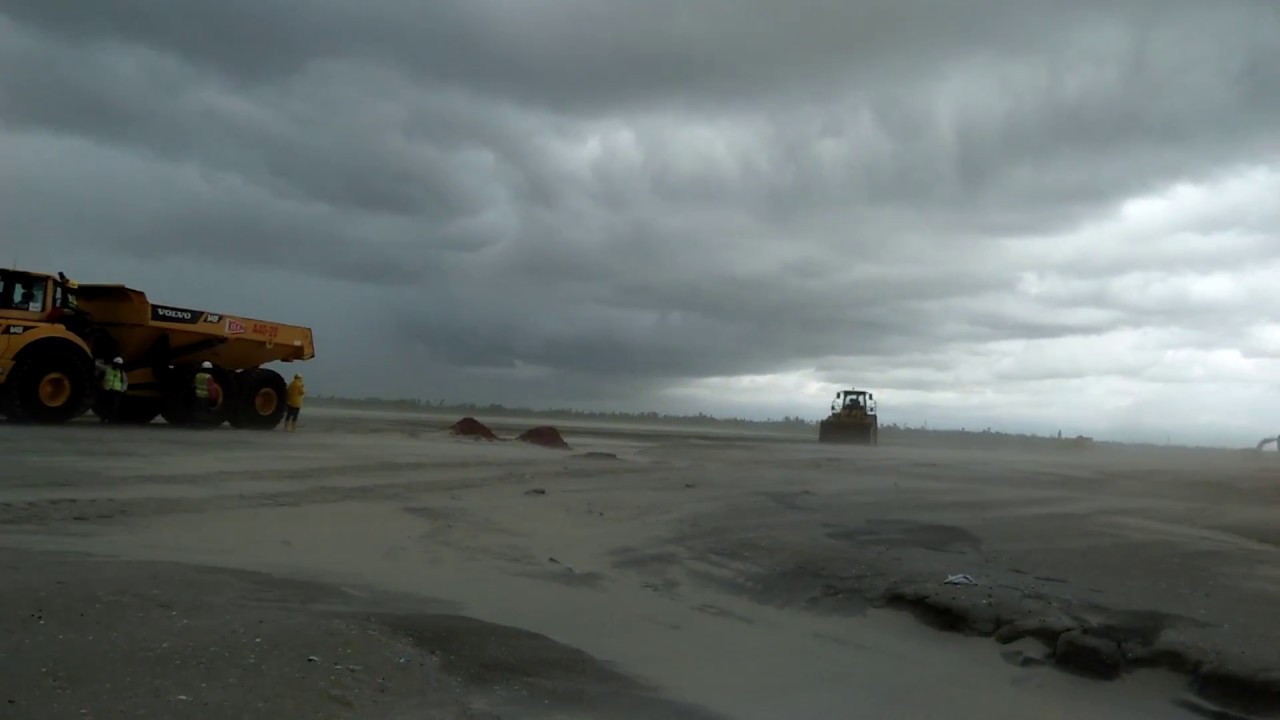 Massive storm on sand disposal area on ultra super critical power plant project in japan