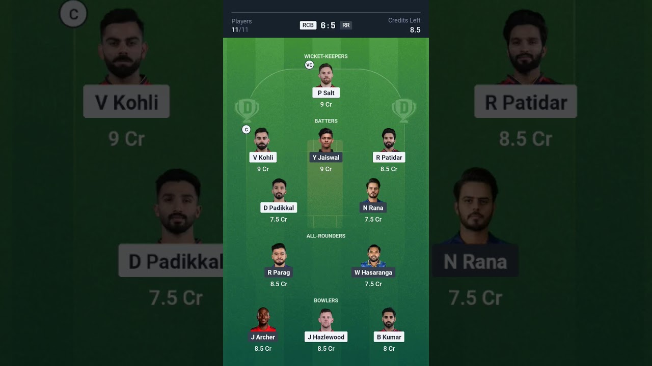 RCB VS RR DREAM11 PREDICTION TODAY/ROYAL CHALLENGERS BANGALORE VS RAJASTHAN ROYALS DREAM 11 TEAM