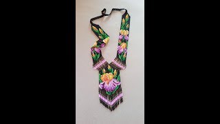 iris long  bead loom necklace