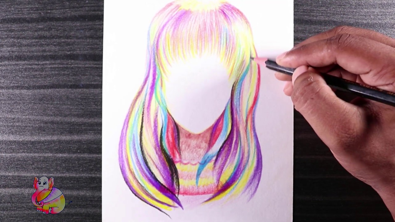 Art156 How To Draw A Simple Anime Girl Colored Hair How To Draw A Girl With Colored Pencil Youtube