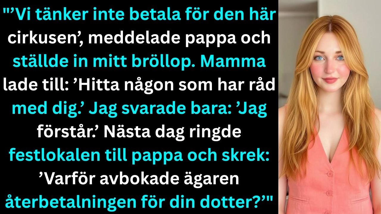 ”Du har ingen aning om hur mycket sjutusenfemhundra dollar är”, sa pappa och krävde att jag skulle ge tillbaka depositionen. Morgonen därpå fick han reda på att lokalen jag bokat för mitt bröllop...
