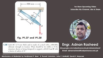 1.37 FIND THE WIDTH OF LINK USING FACTOR OF SAFETY | MECHANICS OF MATERIALS BEER AND JOHNSTON 6TH ED