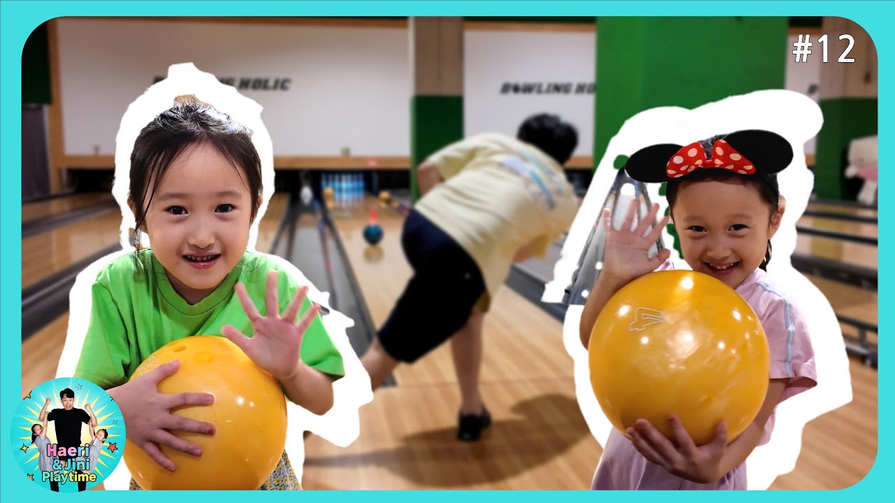 Who Strikes First? Korea Family Bowling Challenge: Dad vs Kids  Haeri & Jini Playtime!