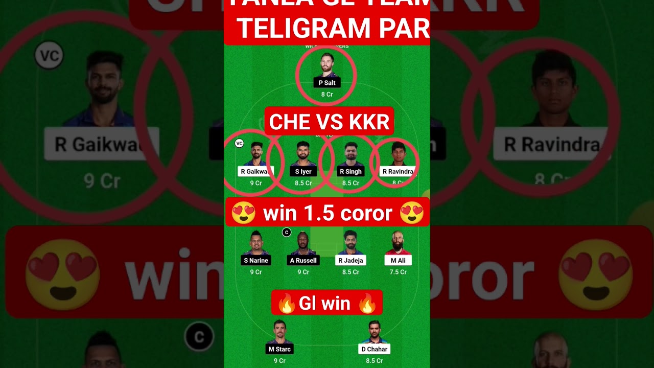 CHE VS KKR DREAM11 Prediction 22th MATCH CHE VS KKR DREAM11 Team of Today Match 