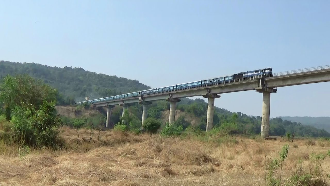 A MARVEL KONKAN RAILWAY Honking ED WDM3D Crosses Shastri River