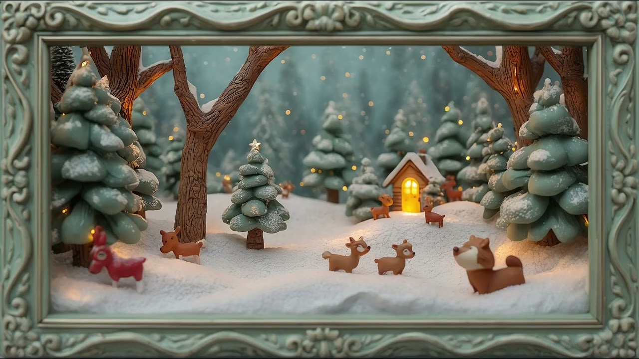 🕯️Winter Woodland Cottage Screensaver Fantasy Forest Animals & Cozy Snowy Scene (Looping, No Audio)