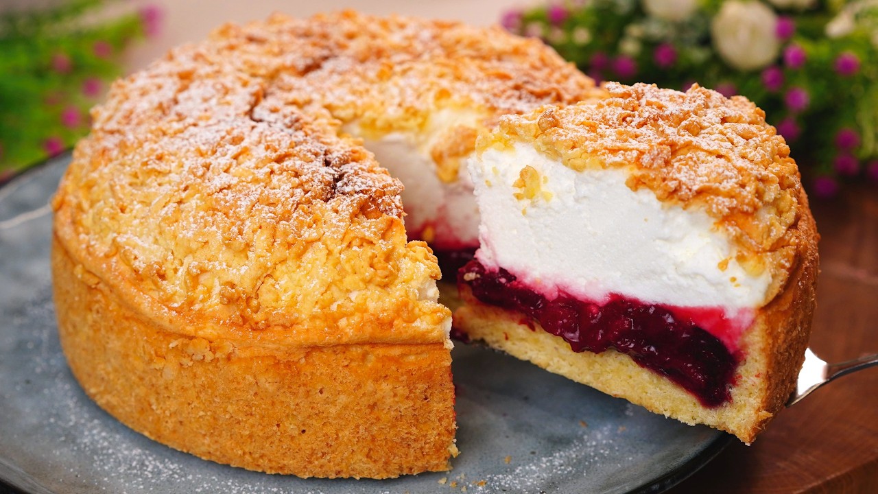 🍒 Тающий во рту вишневый торт со сливочным суфле! Просто и вкусно!