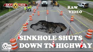 Raw SkyView video: Repairs underway to fix massive hole on Tennessee highway