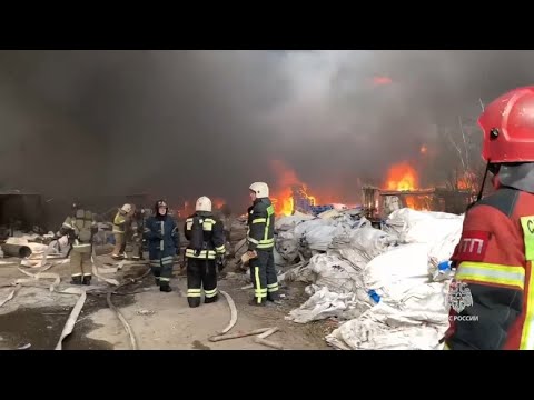 Firefighters are trying to put out blaze in Russia’s Yekaterinburg city