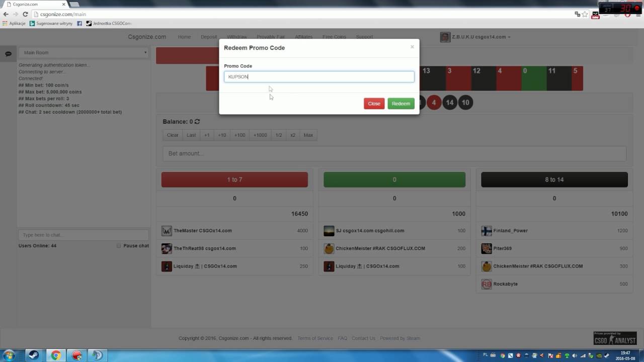 CS:GO Roulette #3 CSGONize.com/ FREE COINS : KUPSON / 2500 COINS ...