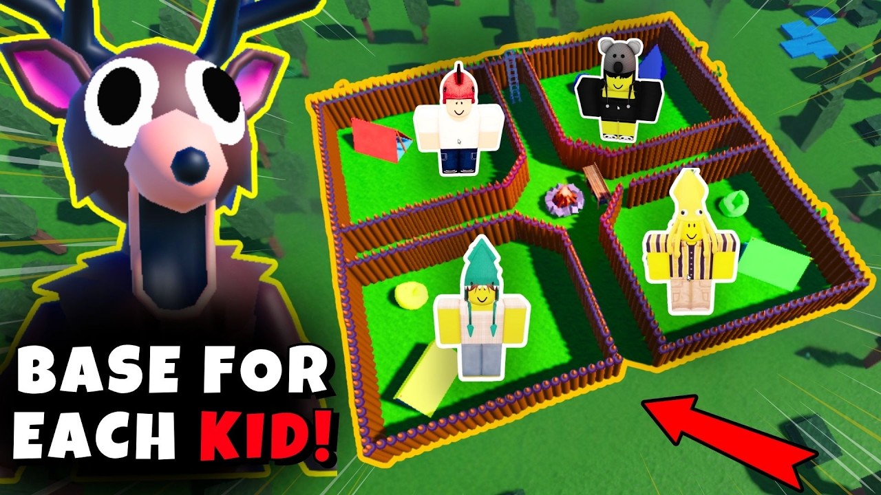 I Built 4 Camps: One Base for Each Kid in 99 Nights in the Forest!