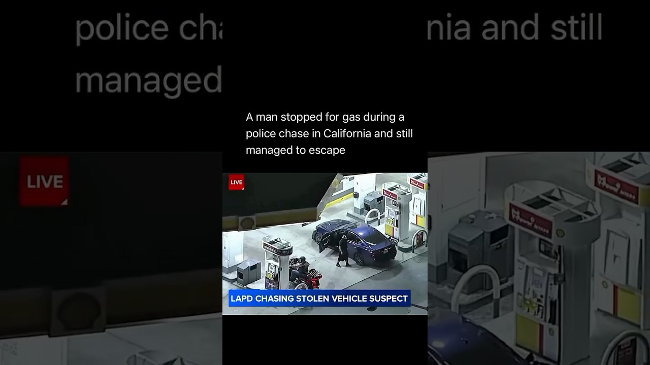 A man stopped for gas during a police chase in California and still managed to escape