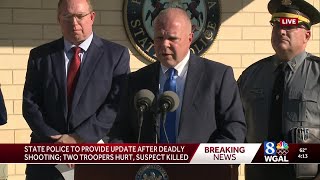 Pennsylvania State Police hold news conference after troopers are shot, suspect is killed