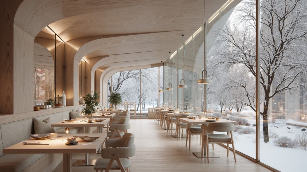 Уютное зимнее джаз-кафе | Плавная музыка для концентрации учебы с расслабляющим видом на снег