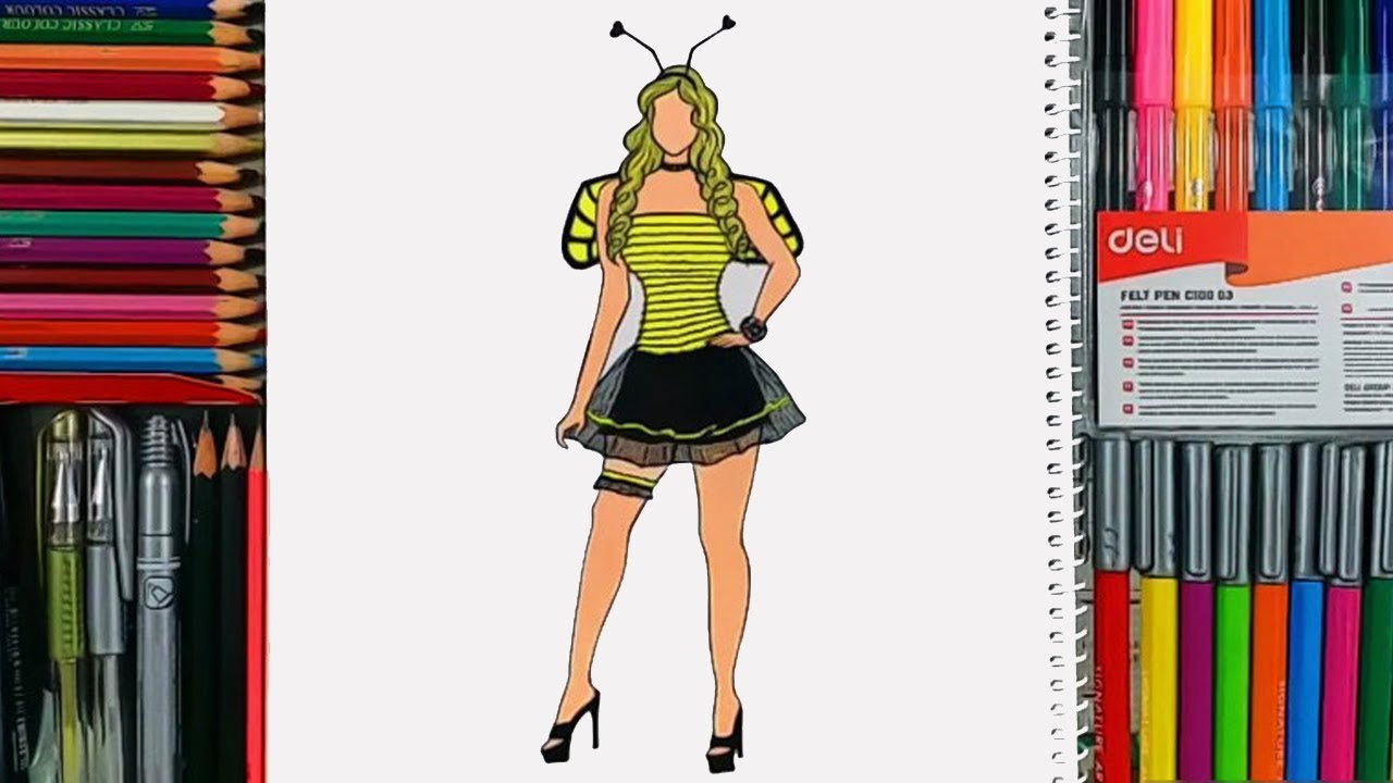 How to Draw the Busy Bee Costume Dress YouTube
