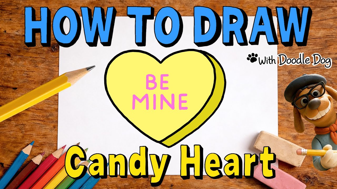 How to Draw a Valentine’s Candy Heart – Easy Drawing for Kids | Doodle Dog