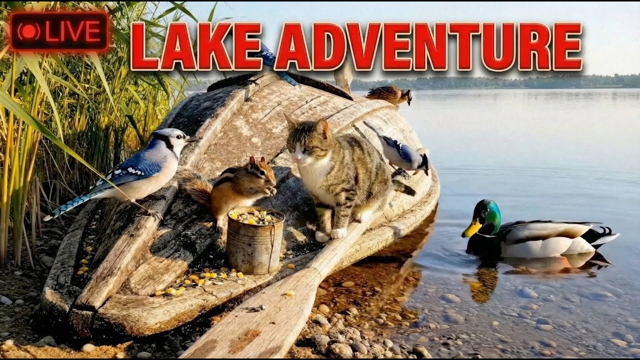 🔴 LIVE Cat TV: Old Rowboat Adventure! Ducks & Chipmunk Lake ASMR
