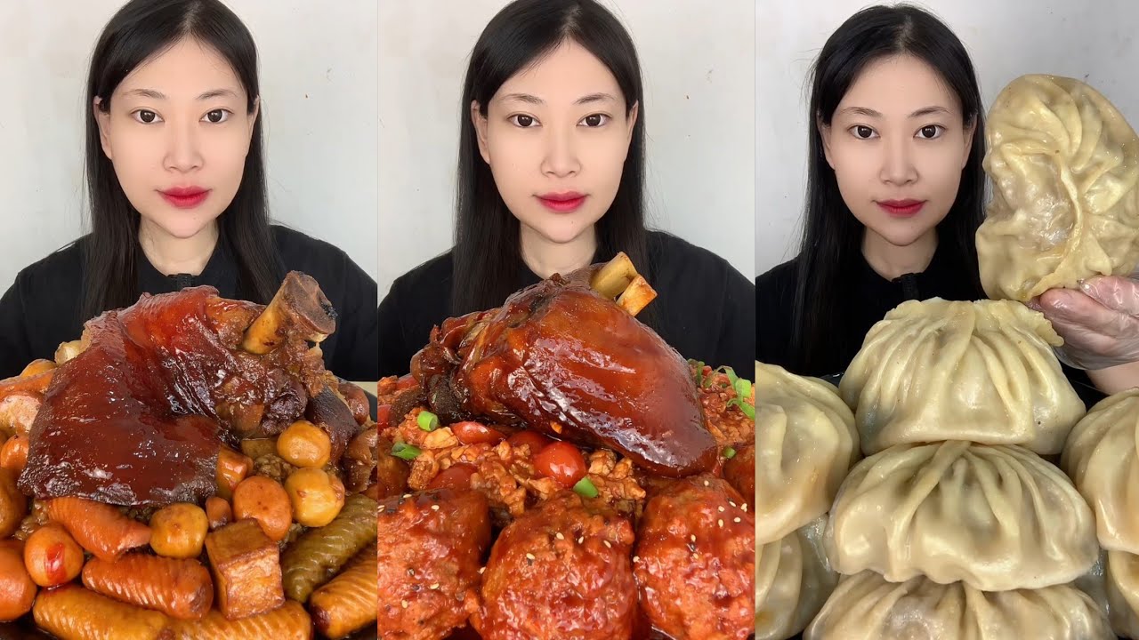 MUKBANG Noodles 🍜 With Pork 🥓🍖Bread🥟🥟 Chinese food 🍛🍛