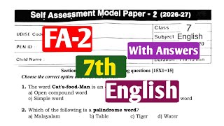 7th Class English Self Assessment Model Paper-2 (2026-27)|FA-2 |Real paper| HR Maths