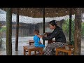 Single mother Ly Tieu Ca plants corn on a stormy day.