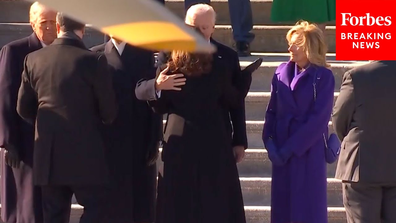 Former President Biden And Former VP Kamala Harris Hug And Depart After Trump Inauguration