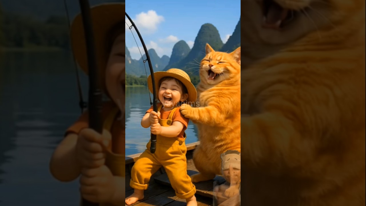 ❤️ Tiny Girl, Giant Friend – The Fish Chaos 🐱🎣