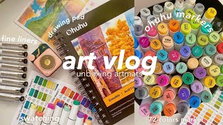 art vlog 🎨 unboxings, art mats, trying out 72 colors- markers, swatch || ft. Ohuhu