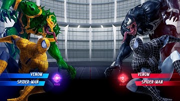 Green Venpm & Yellow Spiderman vs Venom & Black Spiderman (Very Hard) - Marvel vs Capcom | 4K UHD