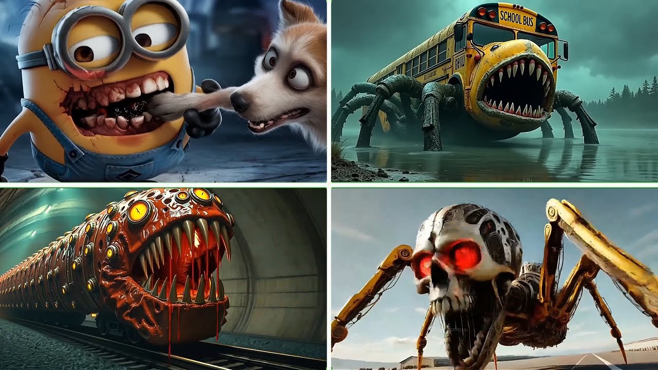 Minion EXE🆚School Bus Monster🆚Train Eater🆚🚜 Mutated Skeleton Excavator