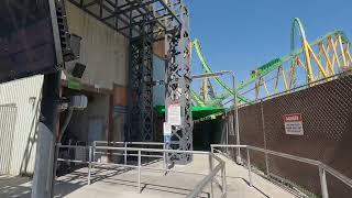 [4K] Riddler's Revenge Stand-up Coaster: Queue Line & Station Walk, Six Flags Magic Mountain CA 2024 Profile