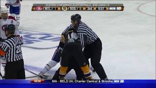 Josh Gorges vs Patrice Bergeron Apr 18, 2009 [HD]