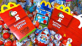 Unboxing Kinder and Surprise Eggs Snoopy Happy Meal.Киндеры и Яйца Сюрпризы Снупи Макдональдс