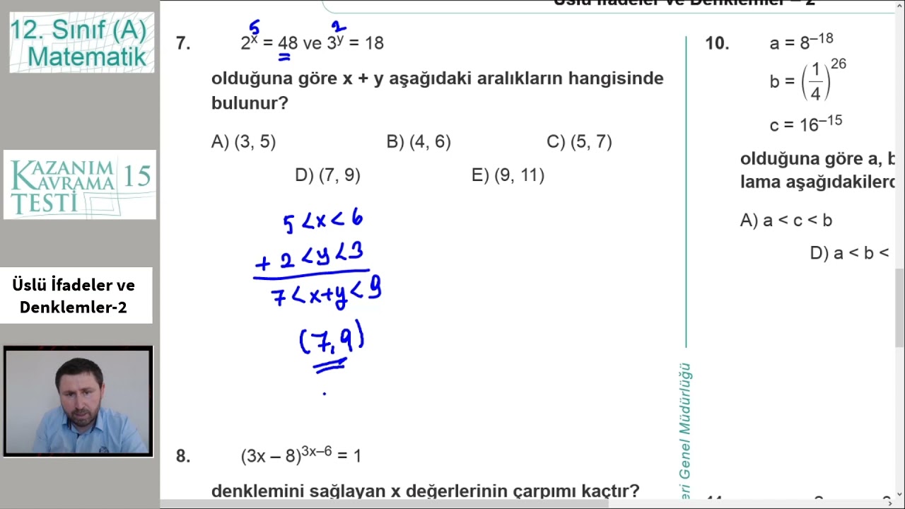 TEST 15 (Üslü İfadeler ve Denklemler-2) | MEZUN MATEMATİK(SAYISAL YETERLİLİK) KAZANIM TESTLERİ