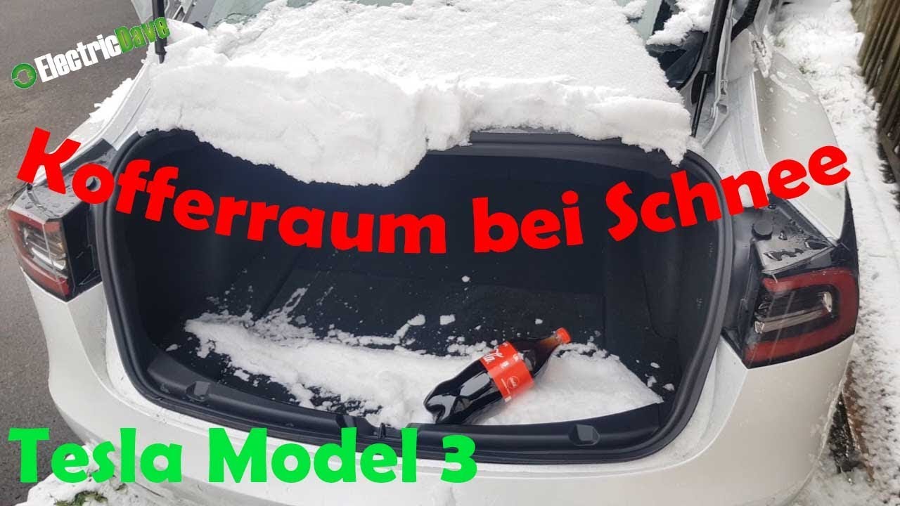 Kofferraum bei Schnee !!! Tesla Model 3 - Mini-Eisbar - Nicht zu ernst  nehmen!!! 