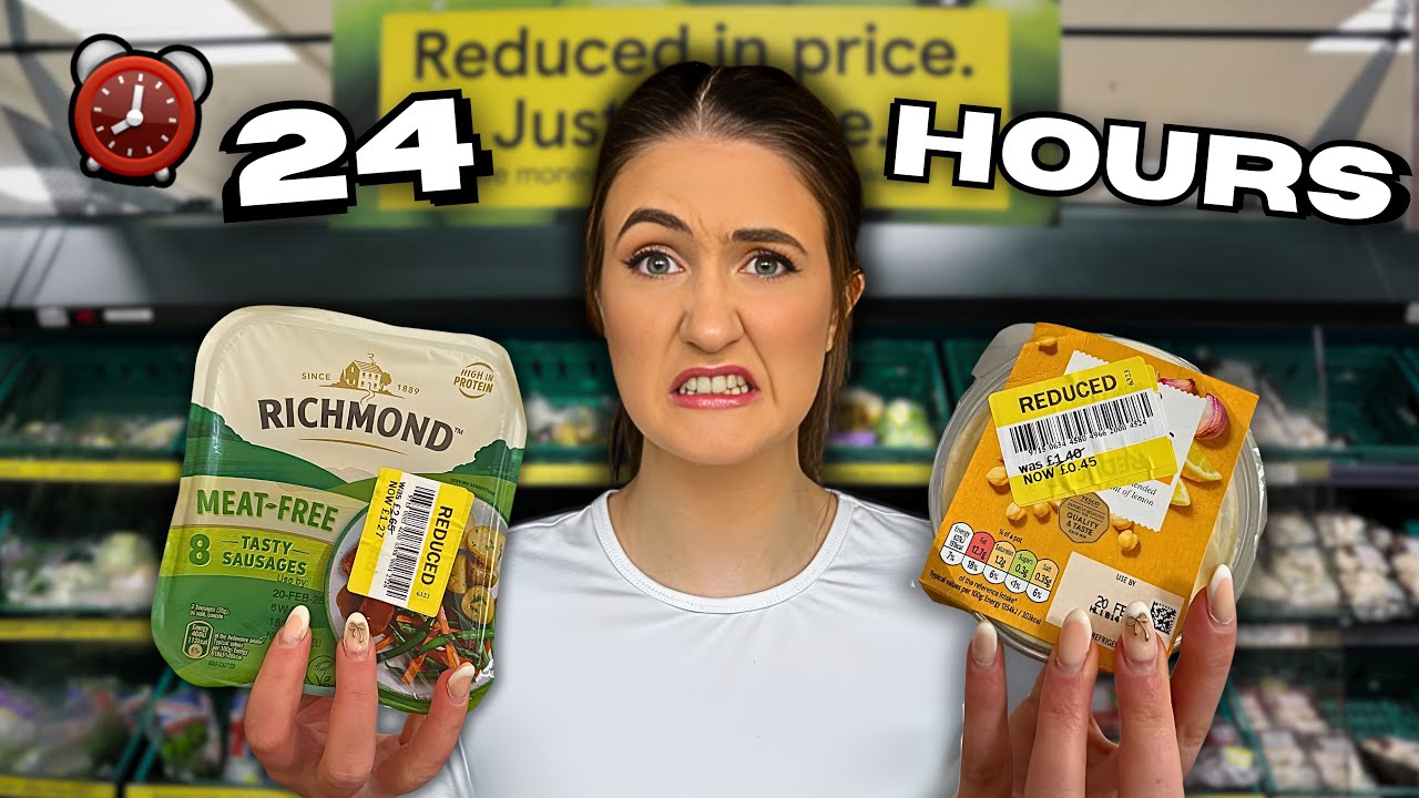 ONLY EATING REDUCED FOOD FOR 24 HOURS | Yellow Sticker Items ONLY - Expiring Food?! Can I Survive??