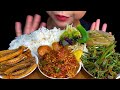 Eating spicy foodfried dry fish spicy eggplant chili sauce spicy chayote plant with rice