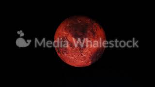 Abstract round red planet rotating on black background, seamless loop. Animation. Day and night on