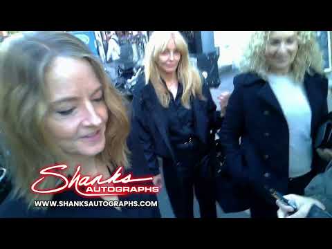 Jodie Foster Actress signing autographs leaving press junket in London for new movie - SHANKS