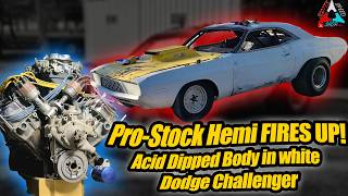 Vintage twin plug Race Hemi FIRES UP! Introducing the Fun City Flyer Dodge Challenger Pro-Stock car