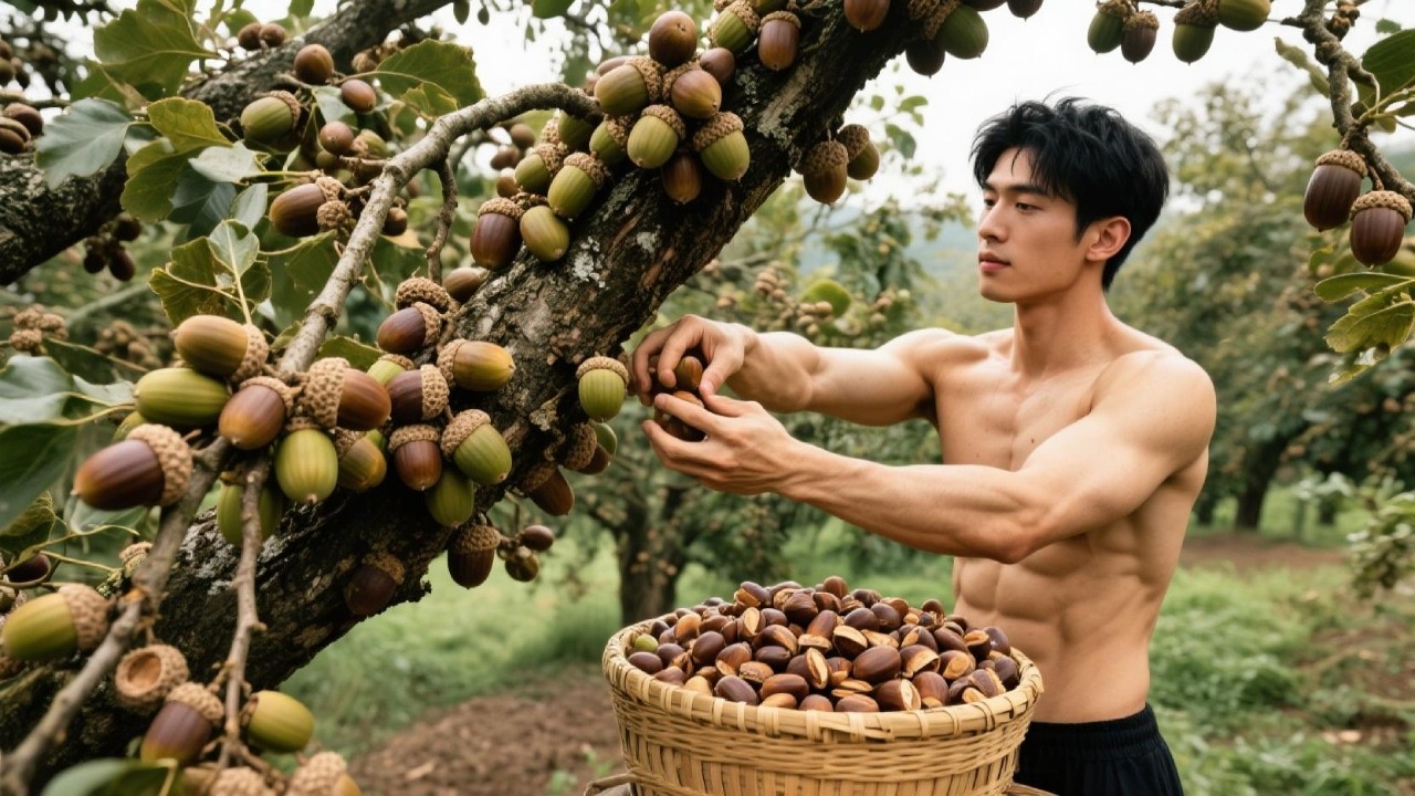 Mountain Acorns Ripen: Harvesting And Transforming Them Into Soft And Tender Acorn Tofu!