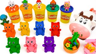 How to make Meow Meow Kinetic Sand with PlayDoh Noodle 🐱 Glitter PlayDoh Cat 🌈 Kinetic Sand ASMR