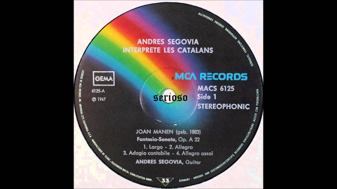 Manen, Fantasia Sonata Op  A 22 , Segovia, Guitar